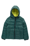 Urban Republic Kids' Packable Hooded Puffer Jacket In Pine Green