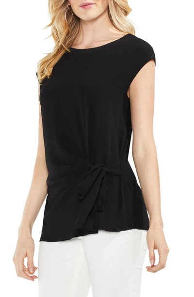 Vince Camuto Mixed Media Tie Front Blouse In Rich Black