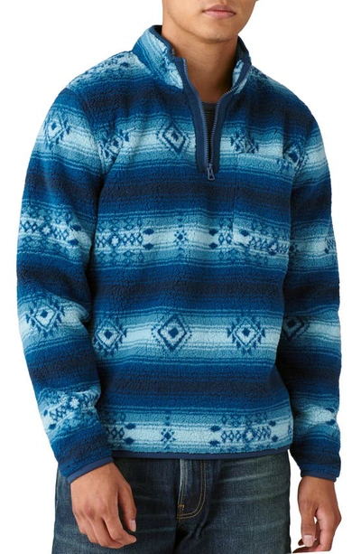 Lucky Brand Southwestern Print High Pile Fleece Utility Mock Neck Sweatshirt In Blue