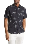 Vince Willow Leaf Short Sleeve Linen Blend Button-up Shirt In Coastal