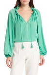 Kobi Halperin Lennon Ruffle Neck Satin Blouse In Mint