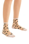 High Heel Jungle Leopard Print Sheer Quarter Crew Socks In Leopard