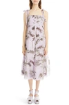 Erdem Georgiana Palm Print Cotton & Silk Poplin Midi Dress In Wild Palm Lilac