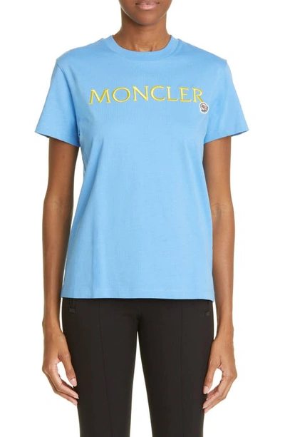 Moncler Logo Embroidered T-shirt In Turquois