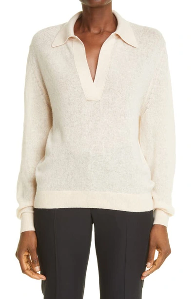 KHAITE JO STRETCH CASHMERE POLO SWEATER