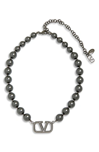 【関税＆送料込み】Valentino Garavani Black Necklace Valentino Garavani VLogo Rope Necklace - Black - One Size