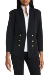 Ming Wang Faux Double Breasted Knit Blazer In Black