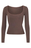Skims Square Neck Long Sleeve T-shirt In Cocoa