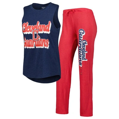 Concepts Sport Women's  Red, Navy Cleveland Guardians Wordmark Meter Muscle Tank Top And Pants Sleep In Red,navy