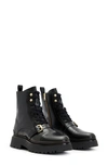 Allsaints Stellar Cap Toe Combat Boot In Black/ Warm Brass