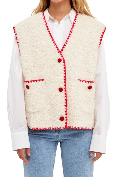 English Factory Faux Shearling Vest In Ivory/cream