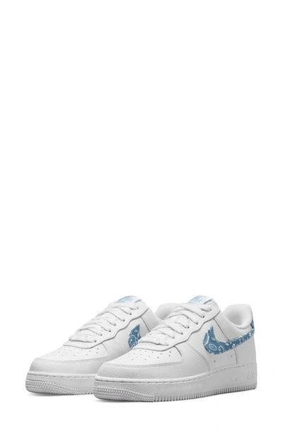 Nike Women's Air Force 1 Â07 Essential Shoes In White/ White/ White/ Worn Blue