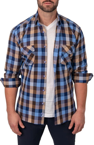 Maceoo Check Embroidered Cotton Flannel Shirt In Brown