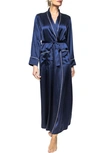 Petite Plume Long Silk Robe In Navy