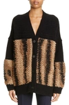 Stella Mccartney Fur Free Fur Panel Textured Knit Cardigan In Black Multicolor