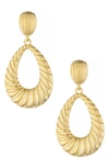 Ettika Teardrop Wave Detailed 18k Gold Plated Earrings