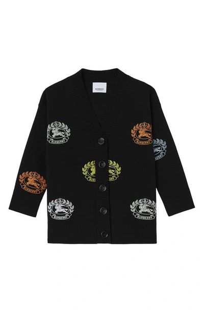 Burberry Kids' Printed Organic Wool Knit Cardigan In Black Ip Pattern