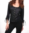 ANGEL Drawstring-Slv Buttoned Top In Black