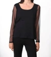 Angel Sheer-sleeved Top In Black