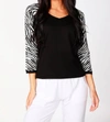 Angel 3/4 Zebra Sleeve V-neck Top In Black In Black