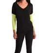 Angel Rib Sleeve V-neck Top In Black/lime