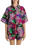Moncler Cropped Floral-print Cotton-poplin Shirt In Pink Floral