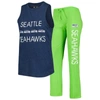 Concepts Sport Women's  Neon Green, College Navy Seattle Seahawks Muscle Tank Top And Pants Sleep Set In Neon Green