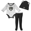 OUTERSTUFF NEWBORN & INFANT WHITE/BLACK BROOKLYN NETS THREE-PIECE DREAM TEAM LONG SLEEVE BODYSUIT CUFFED KNIT H