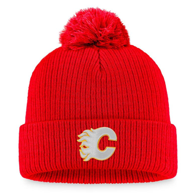 Fanatics Branded Red Calgary Flames Core Primary Logo Cuffed Knit Hat With Pom