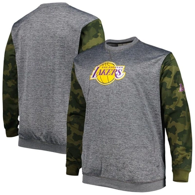 Fanatics Branded Heather Charcoal Los Angeles Lakers Big & Tall Camo Stitched Sweatshirt