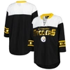 G-III 4HER BY CARL BANKS G-III 4HER BY CARL BANKS BLACK/WHITE PITTSBURGH STEELERS DOUBLE TEAM 3/4-SLEEVE LACE-UP T-SHIRT