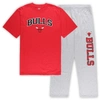 Concepts Sport Men's  Red, Heather Gray Chicago Bulls Big And Tall T-shirt And Pajama Pants Sleep Set In Red