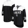 G-III 4HER BY CARL BANKS G-III 4HER BY CARL BANKS BLACK/WHITE LAS VEGAS RAIDERS DOUBLE TEAM 3/4-SLEEVE LACE-UP T-SHIRT