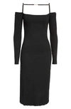 Jacquemus Sierra Cold-shoulder Embellished Ribbed-knit Midi Dress In Black