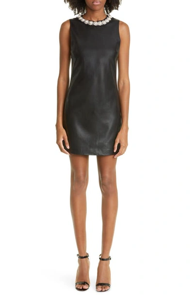 Alice And Olivia Coley Faux-leather Embellished Minidress In Black