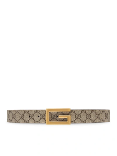 Gucci Reversible Belt With Square G Buckle In Nude & Neutrals
