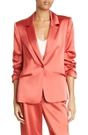 CINQ À SEPT KYLIE RUCHED SLEEVE SATIN BLAZER