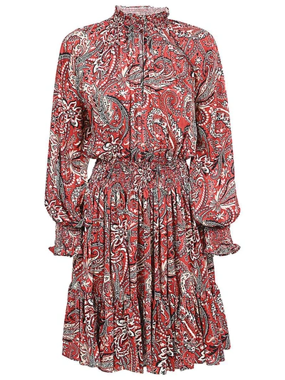 Lavi Printed Flared Short Dress In Red