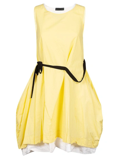 Maria Calderara Cotton Short Sculptured Dress In Yellow