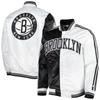 STARTER STARTER BLACK/WHITE BROOKLYN NETS FAST BREAK SATIN FULL-SNAP JACKET