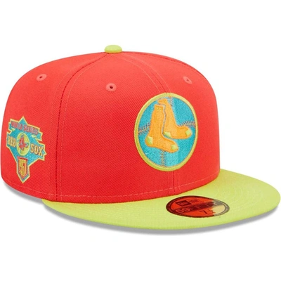 New Era Men's  Red, Neon Green Boston Red Sox Lava Highlighter Combo 59fifty Fitted Hat In Red,neon Green