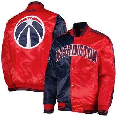 Starter Men's  Navy, Red Washington Wizards Fast Break Satin Full-snap Jacket In Navy,red