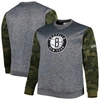 FANATICS FANATICS BRANDED HEATHER CHARCOAL BROOKLYN NETS BIG & TALL CAMO STITCHED SWEATSHIRT