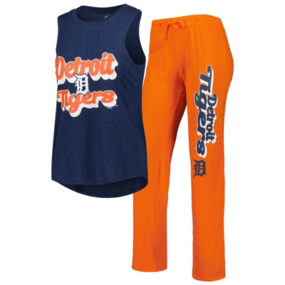 Concepts Sport Women's  Orange, Navy Detroit Tigers Wordmark Meter Muscle Tank Top And Pants Sleep Se In Orange,navy