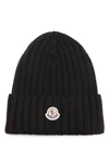 Moncler Virgin Wool Rib Beanie In Black