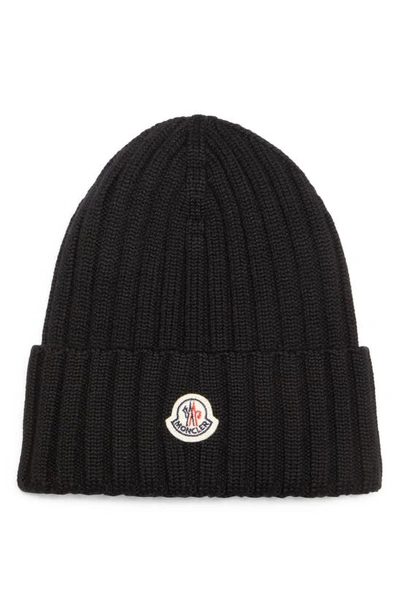 Moncler Virgin Wool Rib Beanie In Black