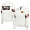 Starter White Cleveland Browns Line Up Satin Full-snap Varsity Jacket In White