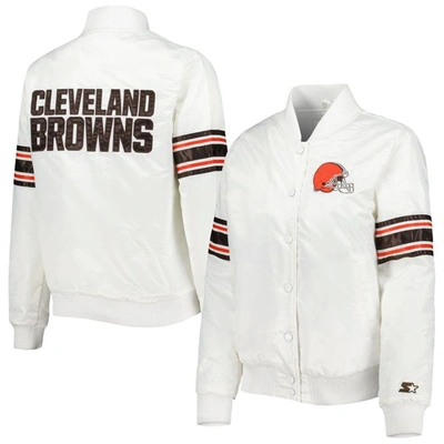 Starter White Cleveland Browns Line Up Satin Full-snap Varsity Jacket