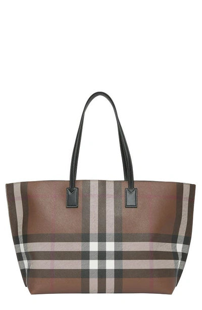 Burberry Medium Check E-canvas & Leather Tote In Brown