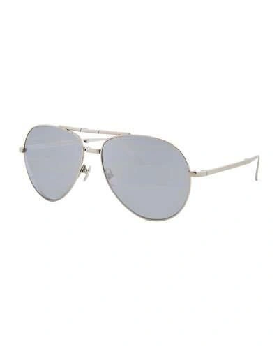 Linda Farrow Semi-rimless Aviator Sunglasses, White Gold In Gray